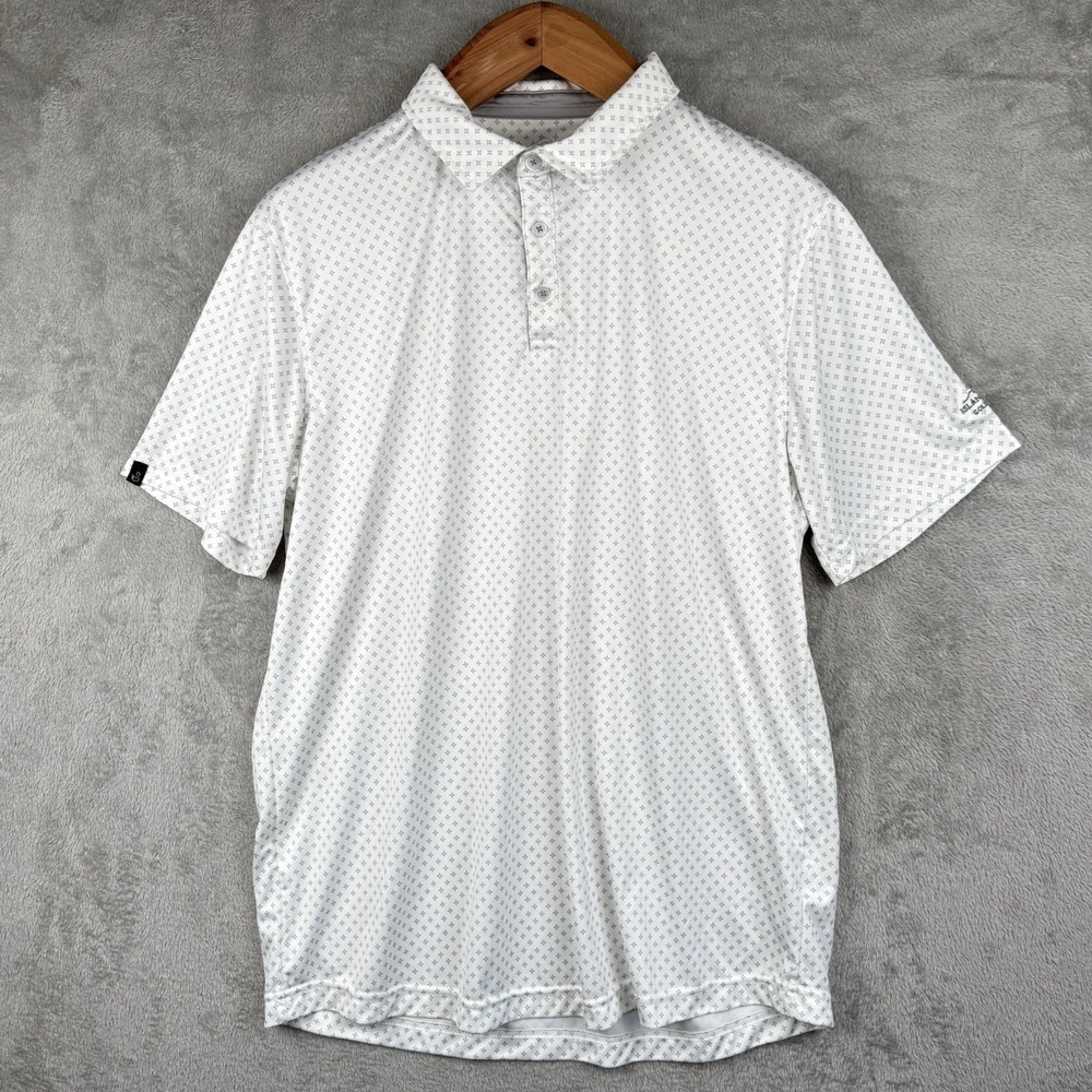 Swannies‎ Polo Shirt Mens XL White Geometric Performance Island Hills Golf Club
